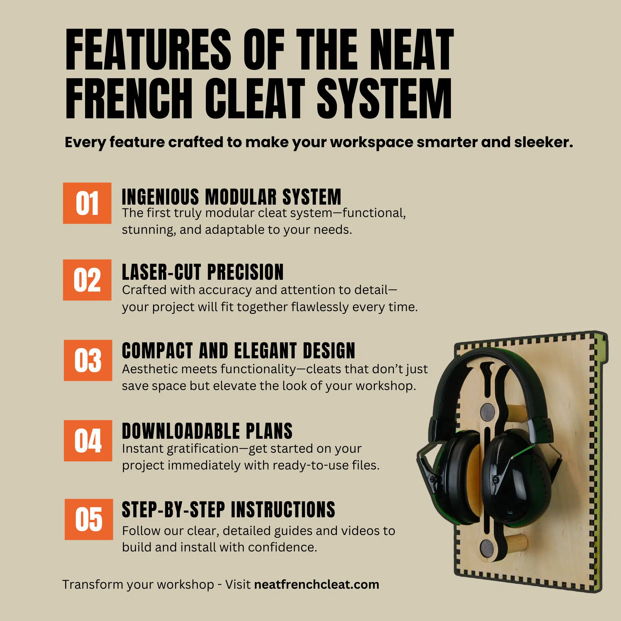 features of the neat french cleat system
