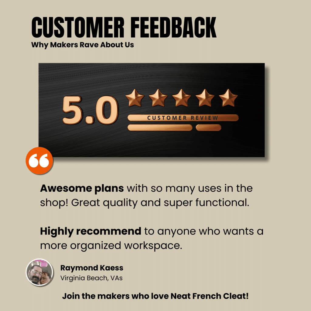 Awesome plans with so many uses in the shop! Great quality and super functional.

Highly recommend to anyone who wants a more organized workspace.