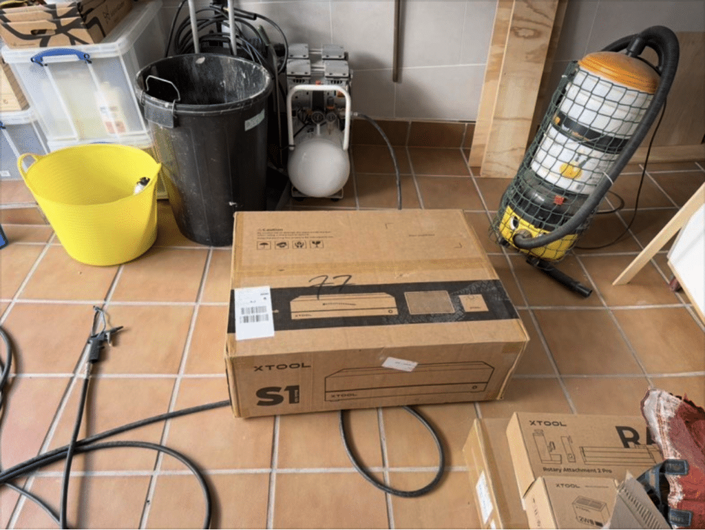 xTool S1 40W laser cutter unboxing in Gavin's workshop